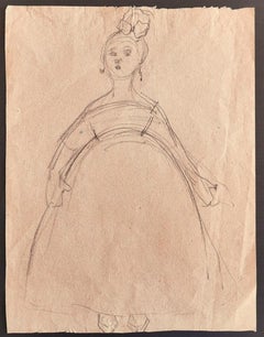 The Girl – Bleistift und Pastellfarben auf Papier von O. Roche – frühes 20. Jahrhundert