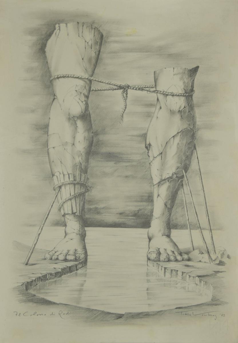Unknown Figurative Art - The Colossus of Rhodes - Original Pencil on Paper - 1989
