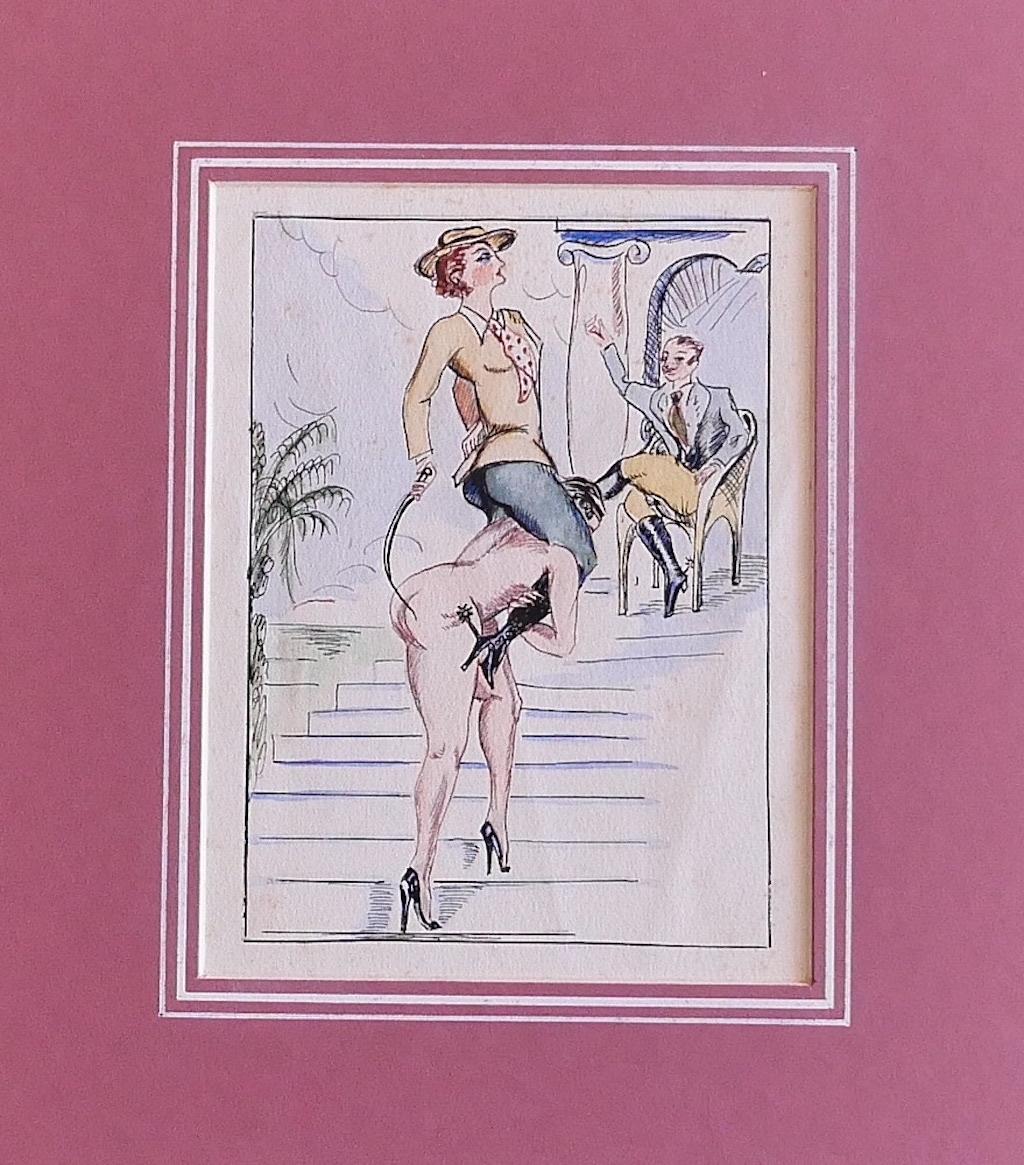 Sketch for a BDSM Scenography - Ink and Watercolor - Late 20th Century - Art by Unknown