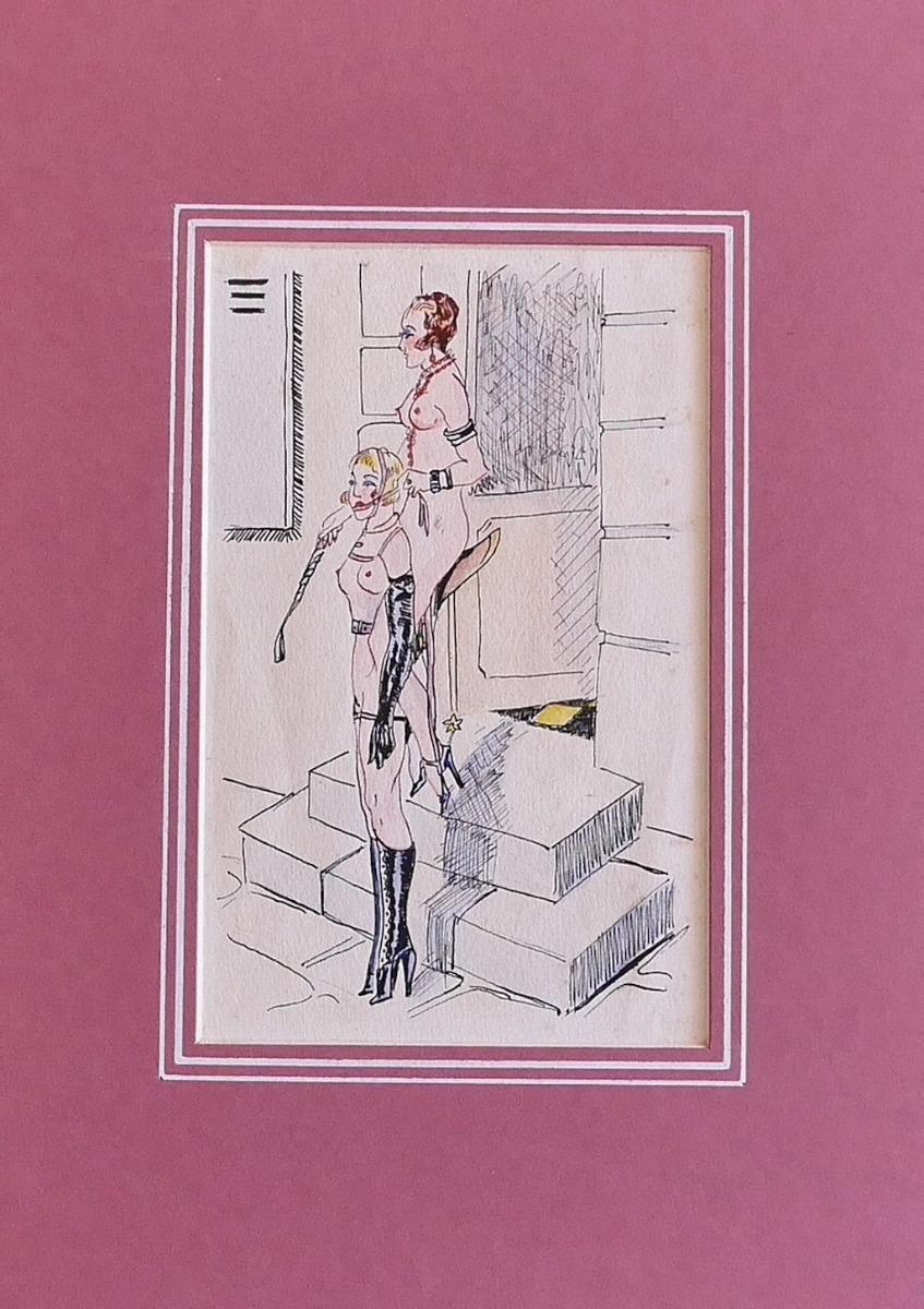 Sketch for BDSM Scenography - Ink and Watercolor - Late 20th Century - Art by Unknown