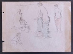 Figures - Original Pencil Drawing by P. Puvis de Chavannes - Late 19th Century