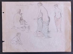 Figures - Original Pencil Drawing by P. Puvis de Chavannes - Late 19th Century