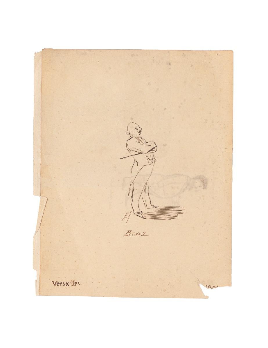 Man in Profile - dessin original à l'encre - fin du 19ème siècle - Art de Unknown