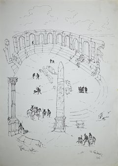 Roman Forum with Characters - Drawing att. to Giulio Zek - 1961