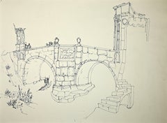 Rome, Ponte Milvio - Original Drawing attr. to Giulio Zek - 1960s