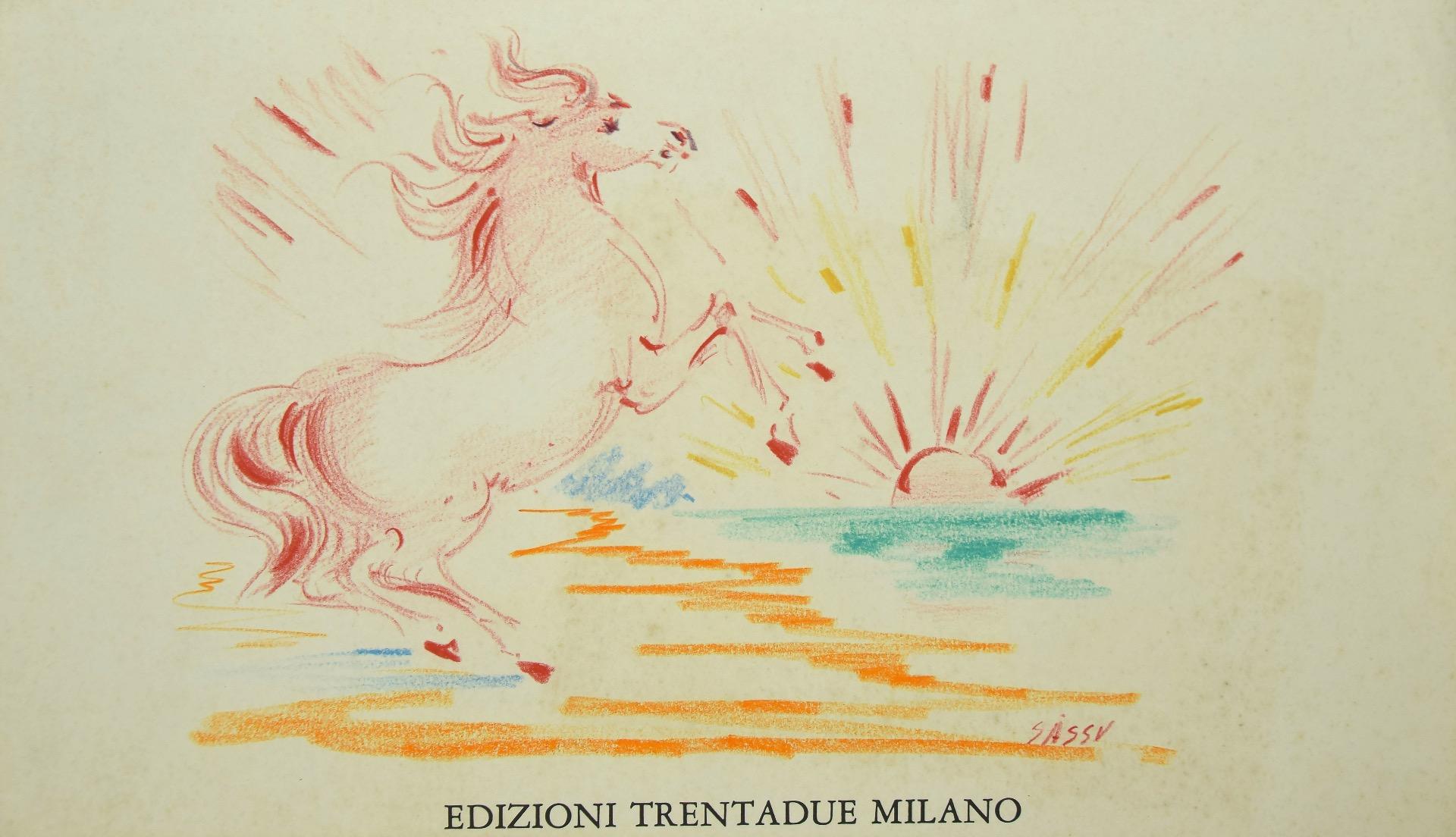 Horse at Sunset - Pastel Drawing by Aligi Sassu - 1970