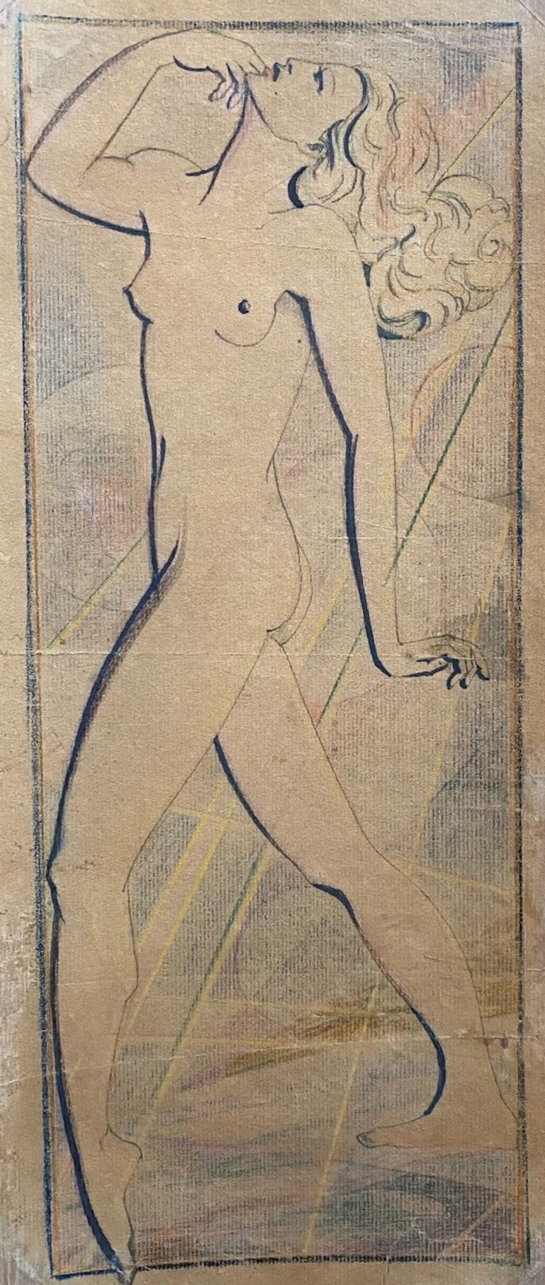Nude of Woman - Vintage Pencil and Pastels Drawing - Early 20th Century