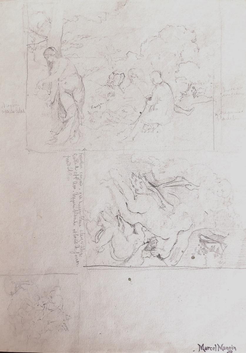 Figures - Drawing on Paper by Marcel Mangin - Early 20th Century