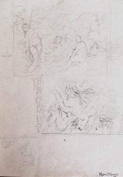 Antique Figures - Drawing on Paper by Marcel Mangin - Early 20th Century