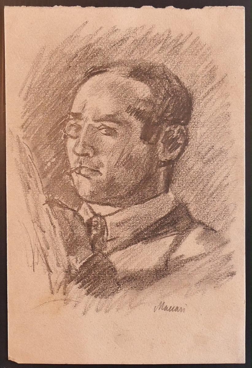  Mino Maccari Figurative Art - Self-portrait - Charcoal Drawing by M. Maccari - 1929 ca