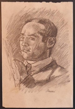 Self-portrait - Original Charcoal Drawing by M. Maccari - 1929 ca