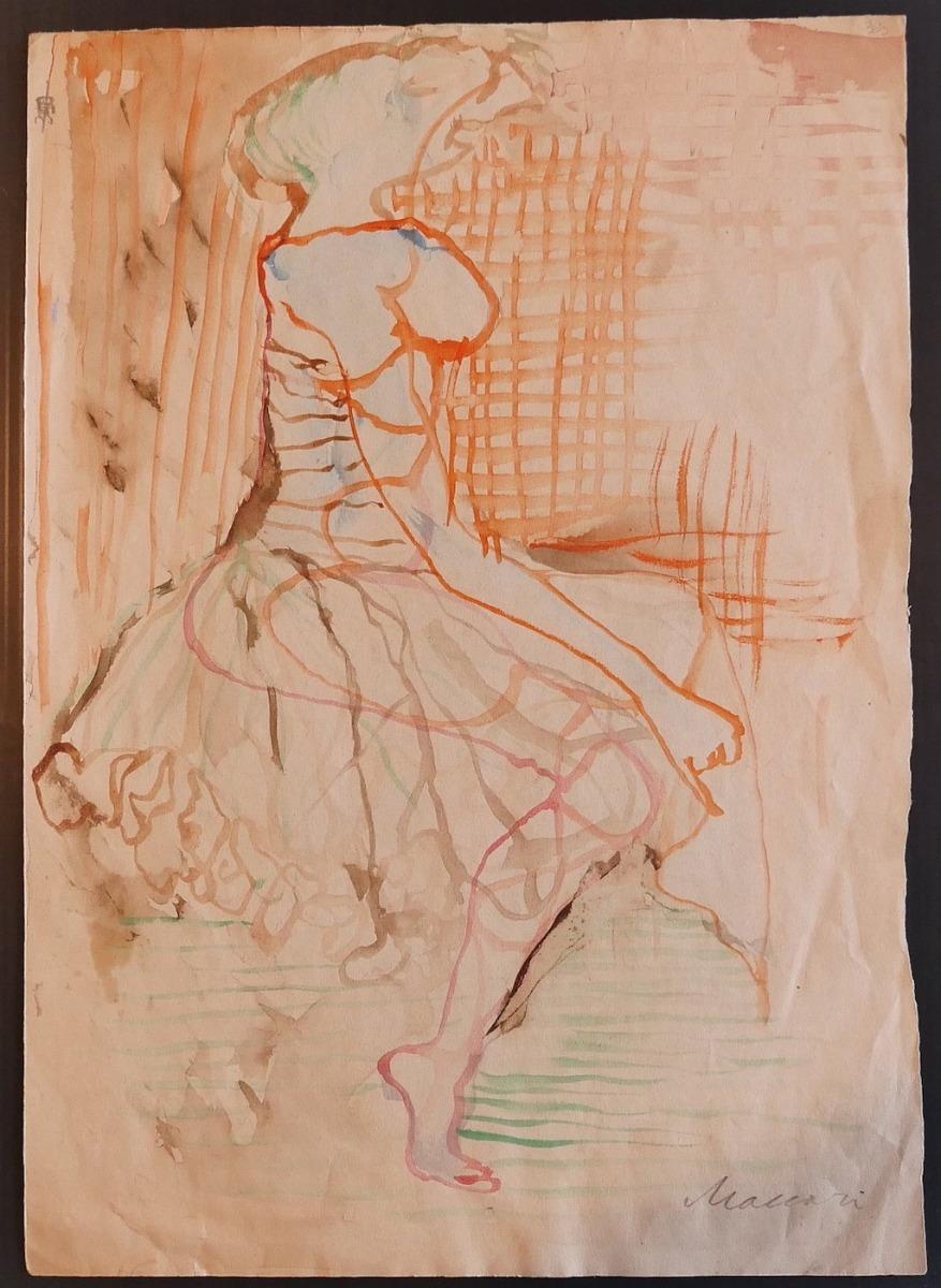Woman is an original modern artwork realized the 1950s by the Italian artist Mino Maccari (Siena, 1898 - Rome, 1989).

Original drawing in watercolor on paper

Hand-signed on the lower right.

Good conditions except for some foldings.

The artwork