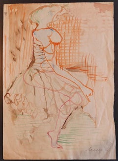 Frau – Aquarellmalerei  Zeichnung von Mino Maccari – 1950er-Jahre
