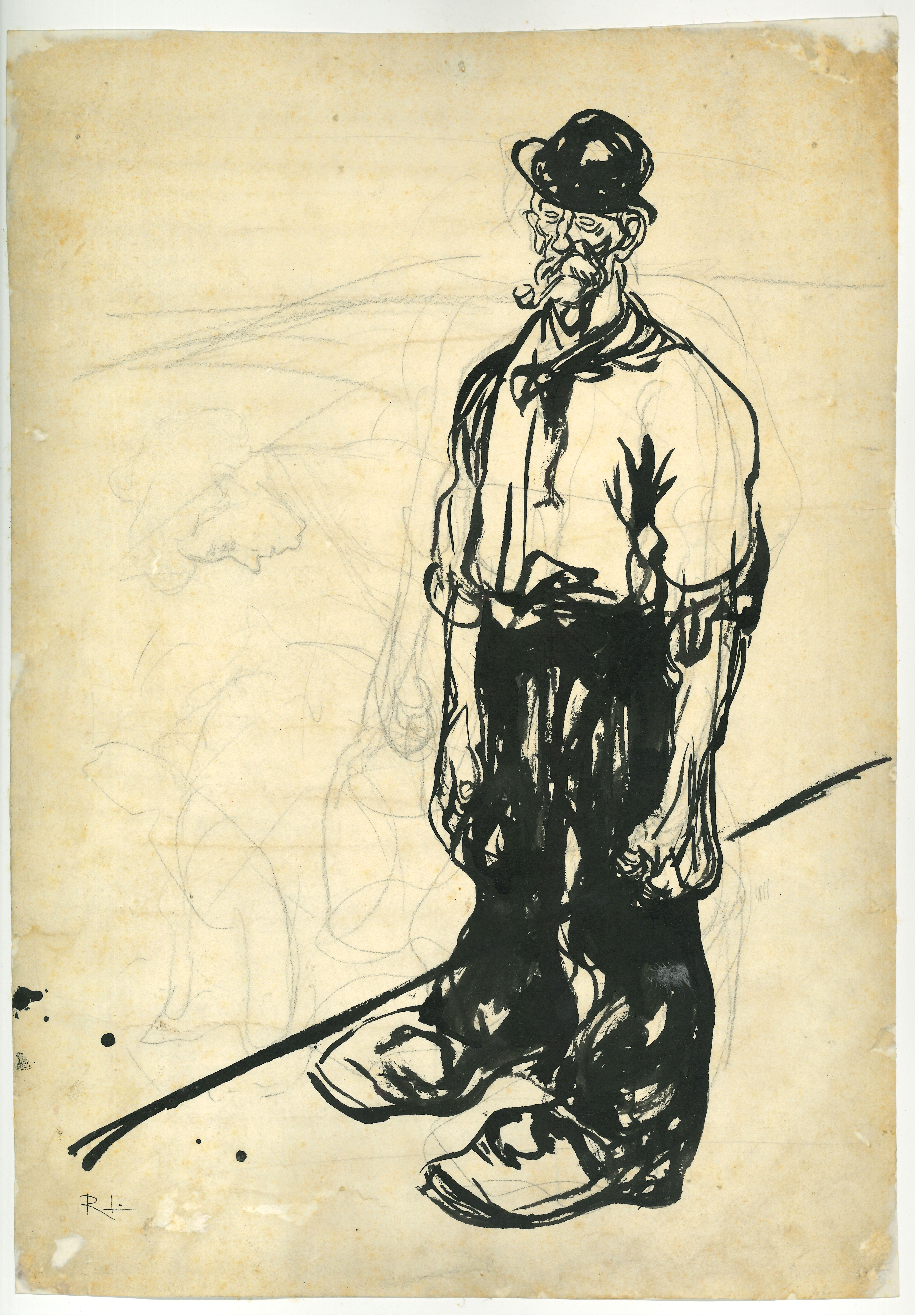 Gabriele Galantara Figurative Art - Farmer - Original Drawing by G. Galantara - 1909