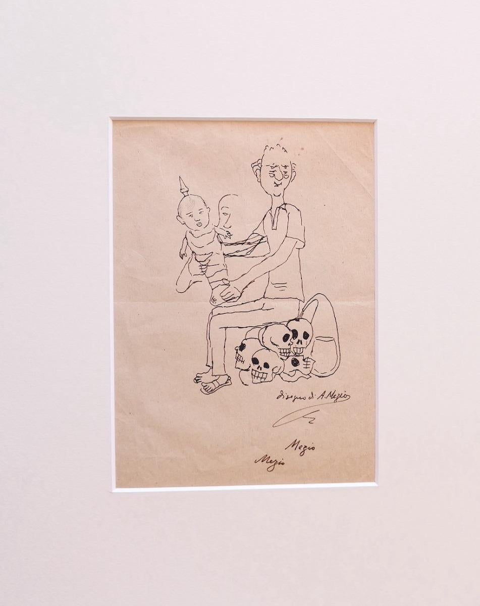 Figure is an original drawing in pen on paper, realized by Alfredo Mezio in 1930 ca.

Hand-signed on the lower right.

The status of preservation good and aged except for some rips and a few small stains.

Sheet dimension: 24 x 17.5 

Included