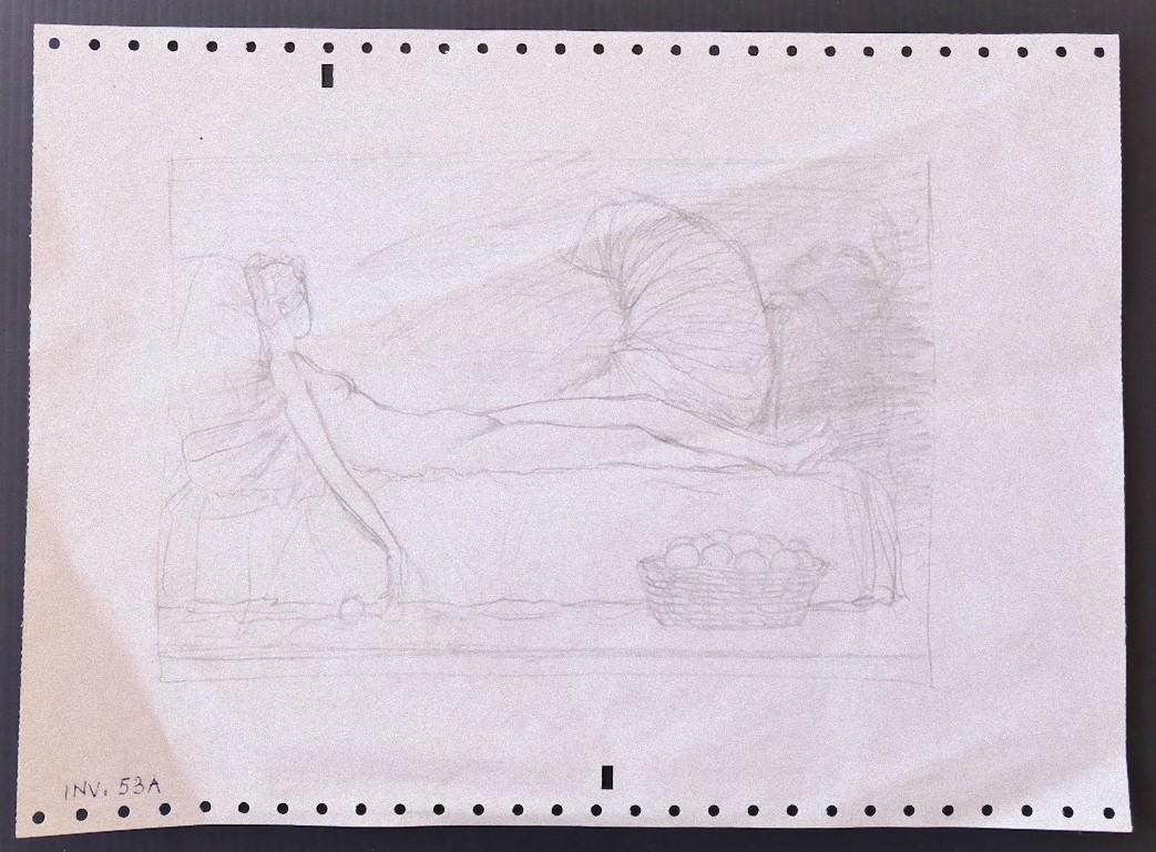 Sleeping Woman ist ein originales zeitgenössisches Kunstwerk des italienischen Künstlers Leo Guida aus dem Jahr 1953.

Original-Zeichnung mit Bleistift auf Papier.

Gute Bedingungen bis auf diffuse weiche Falten.

Das Kunstwerk stellt eine