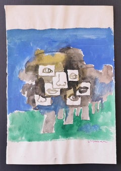 Composition - Aquarelle de Mino Maccari - 1970