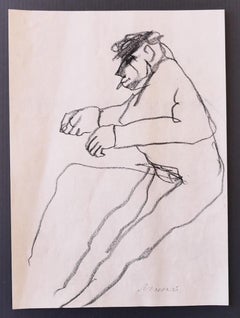 Figure - Original Drawing in Charcoal on Paper by Mino Maccari - 1960
