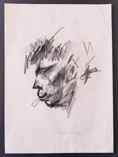 Portrait - Original Drawing in Charcoal on Paper by Mino Maccari - 1960 ca.