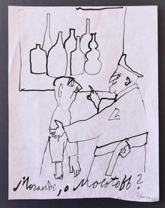 Morandi oder Molotoff – Tuschezeichnung auf Papier von Mino Maccari – 1960, ca.