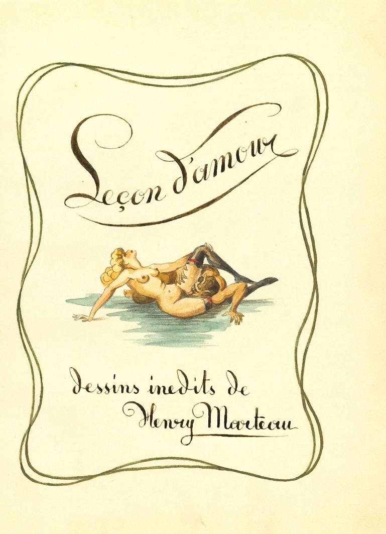 Henry Marteau Figurative Print - Lecon d' Amour - Original Ink and Watercolor - 1940