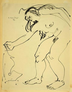 Vintage Nude of Woman - Original Pen Drawing by Tibor Gertler - 1947