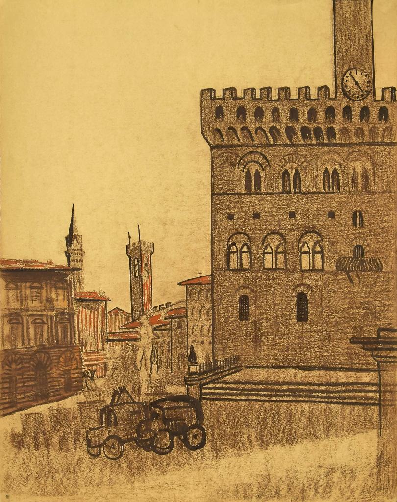 Unknown Figurative Art - Florence - Pencil and Chalk Drawing - 1950s