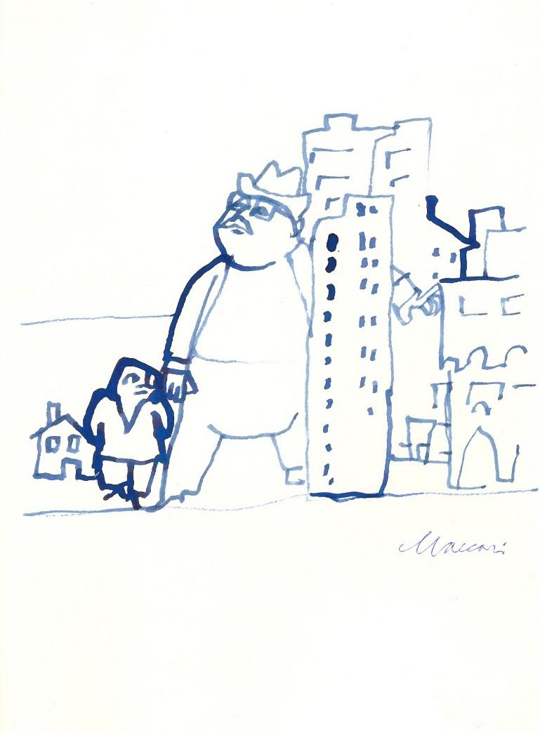 Urbanization - Watercolor Drawing by Mino Maccari - 1970s