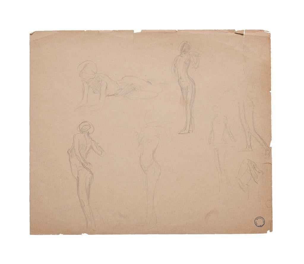 Figures of Women - Original Pencil Drawing by C. L. Moulin - Early 20th Century
