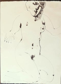 Vintage Nude - China Ink Drawing by Emilio Greco - 1973