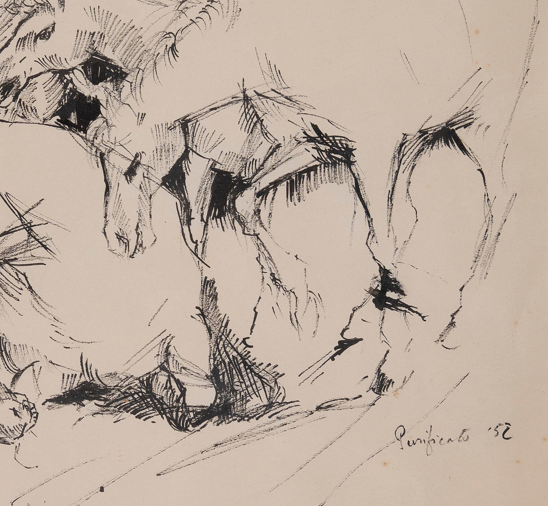 Horses - Drawing by Domenico Purificato - 1952 For Sale 1