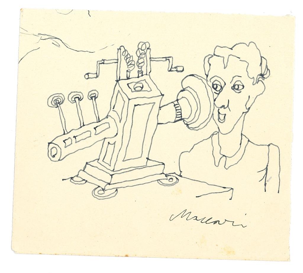 Lo Scienziato (The scientist) is an original black China ink drawing on laid paper, realized around the Seventies by the great Italian artist and journalist, Mino Maccari (Siena, 1898 - 1989).

Signed "Maccari" (rapidograph pen) on the lower right