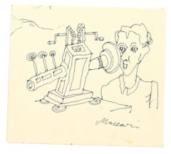 The Scientist - Ink Drawing by Mino Maccari - 1970s