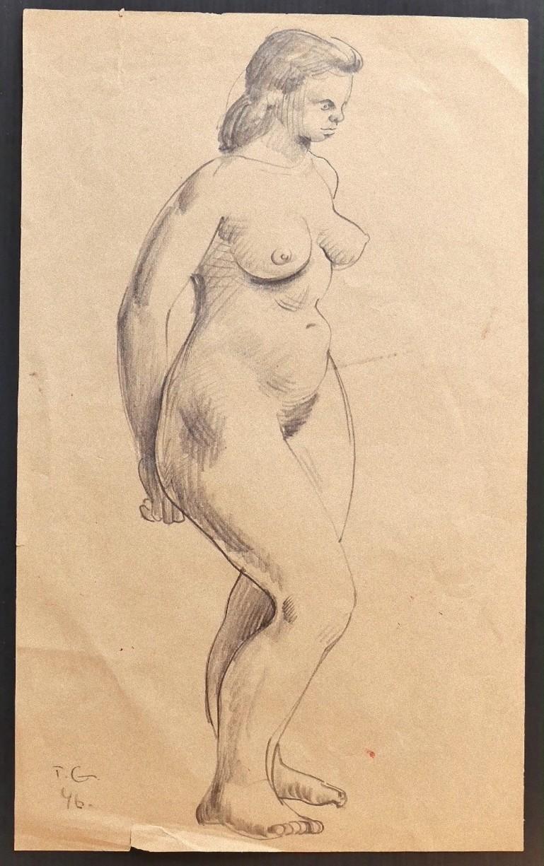 Nude - Original Pencil Drawing by Tibor Gertler - 1946