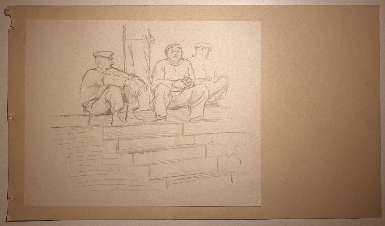 Unknown Figurative Art - Sailors - Original Drawing - 1950s