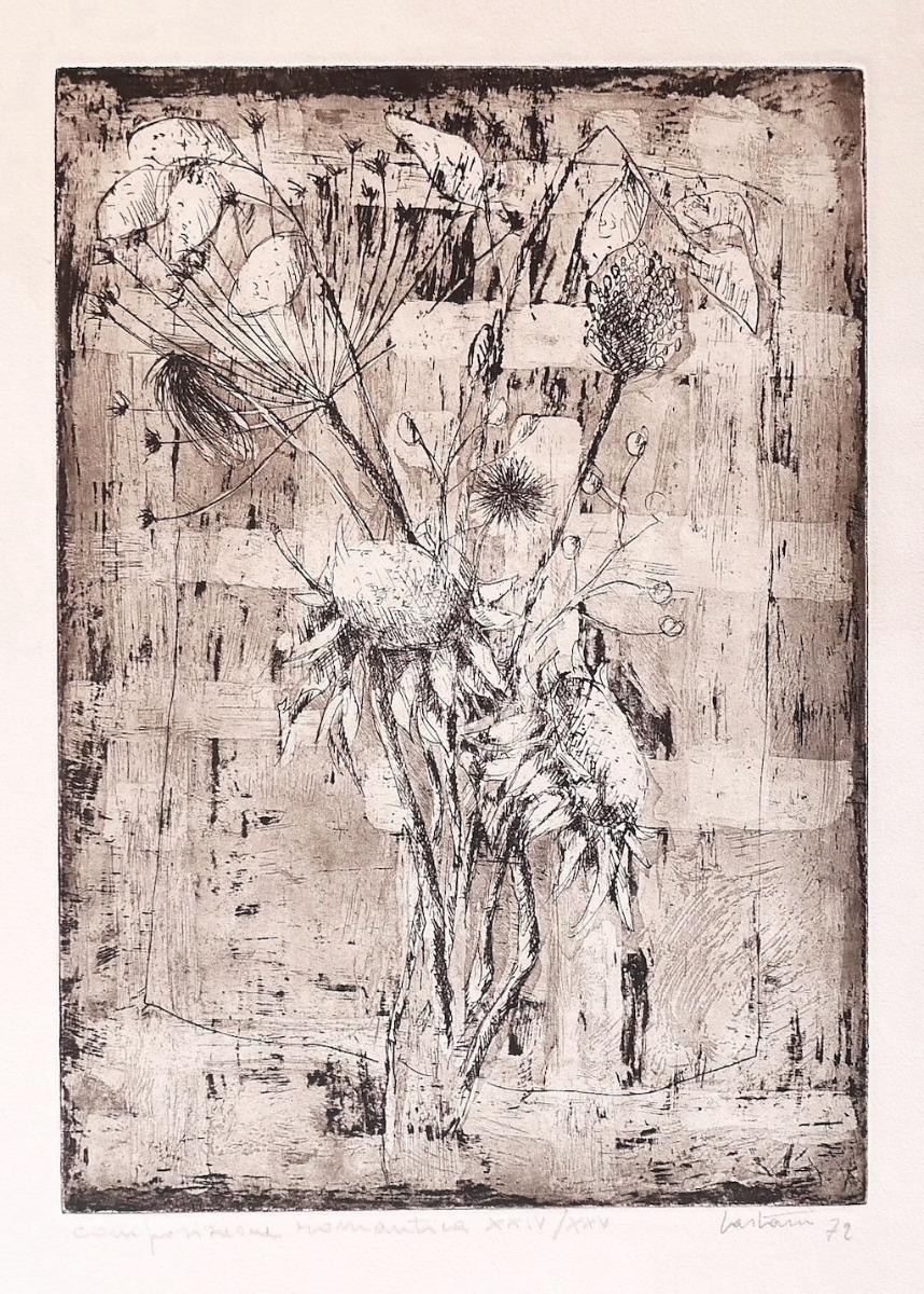 Aldo Castano Still-Life Print - Flowers - Original Etching by Walter Piacesi - 1972