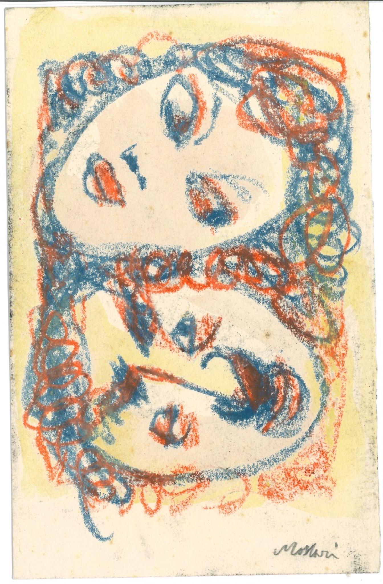 Man and Woman - Pastel Drawing by Mino Maccari - 1960s