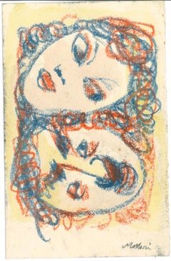 Man and Woman - Original Pastel Drawing by Mino Maccari - 1960s
