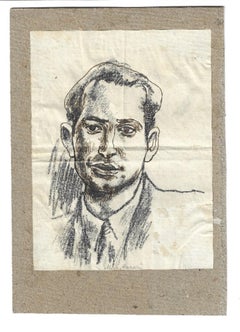 Portrait masculin - Dessin au fusain de Mino Maccari - 1970