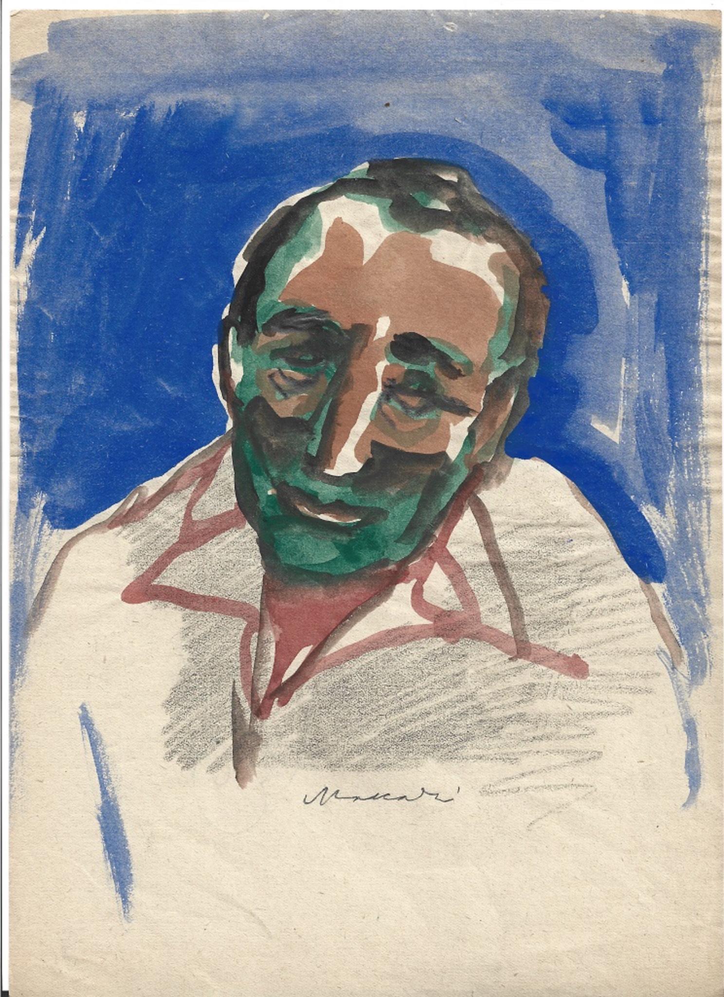 Portrait in colors is an original mixed media drawing on paper, realized around the Seventies by the great Italian artist and journalist, Mino Maccari (Siena, 1898 - 1989).

Mixed media (charcoal, tempera, watercolor) drawing on ivory-colored and