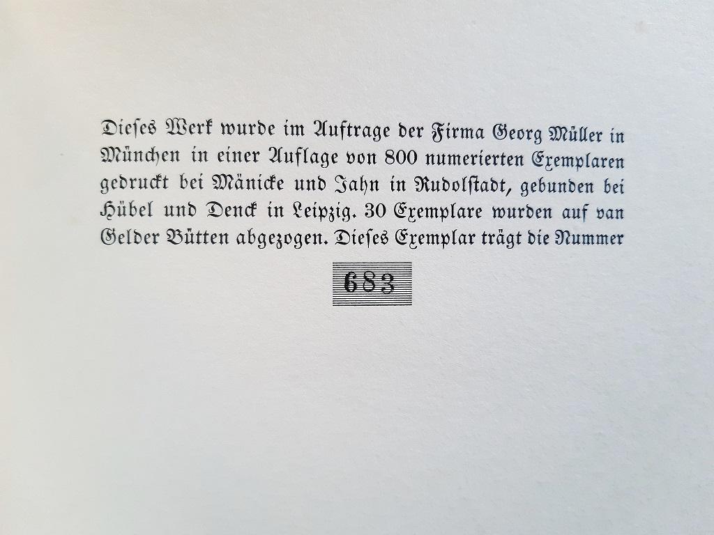 Der Tod is an original modern rare book written by Anna Flora Barbara Croissant-Rust (Dürkheim, 1860 - Munich, 1943) and illustrated by Willi Geiger (Landshut, 1878 - Munich, 1971)  in 1914.

Original Edition.

800 numbered copies.

Published by