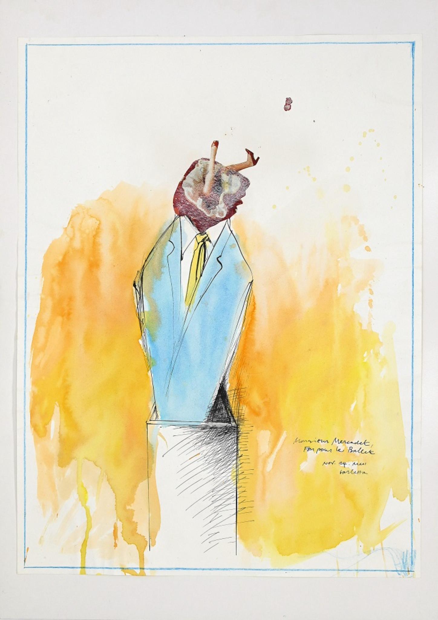 Sergio Barletta Figurative Art - Mr Mercadet for pour le Ballet - Ink and Watercolor by S. Barletta - 2012