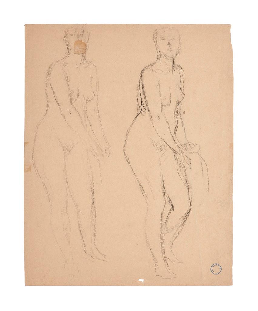 Figures of Women is an original pencil drawing realized by Charles Lucien Moulin in the early 20th Century.

Good conditions on a brown paper, except for worn paper on the lower margin.

A little stamp of the artist on the lower right