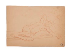 Lying Nude of Woman - Original Pencil by C. L. Moulin - Early 20th Century