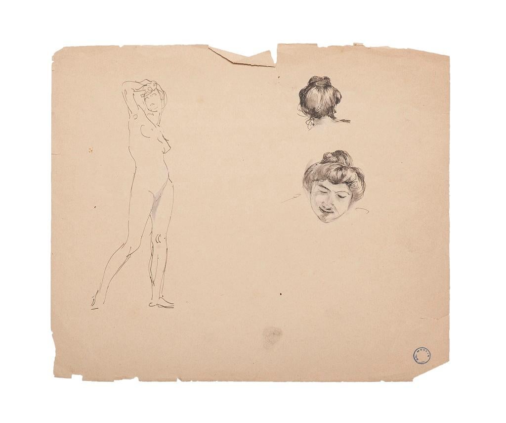 Figures of Women - Original Pencil Drawing by C.L.Moulin - Early 20th Century