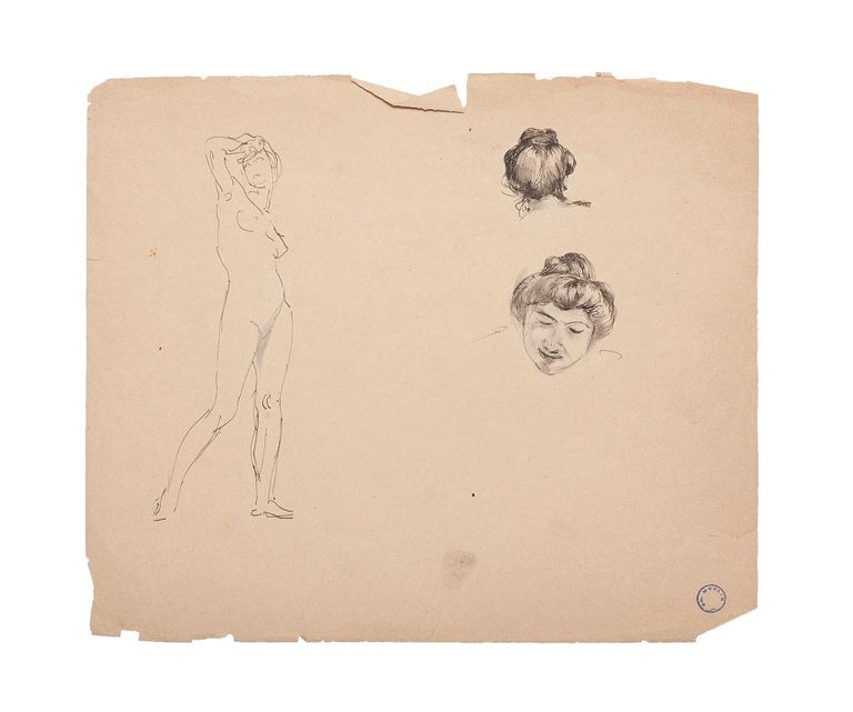 Charles Lucien Moulin Nude - Figures of Women - Original Pencil Drawing by C.L.Moulin - Early 20th Century