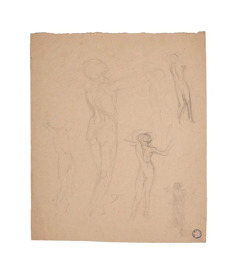 Figures of Women is an original pencil drawing realized by Charles Lucien Moulin in the early 20th Century.

Good conditions on a brown paper, except for worn paper on the upper margin.

A little stamp of the artist on the lower right