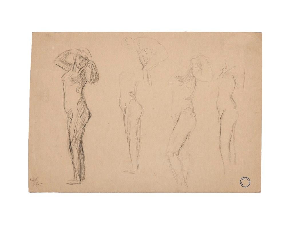 Figures of Women - Original Pencil by Charles Lucien Moulin - Early 20th Century