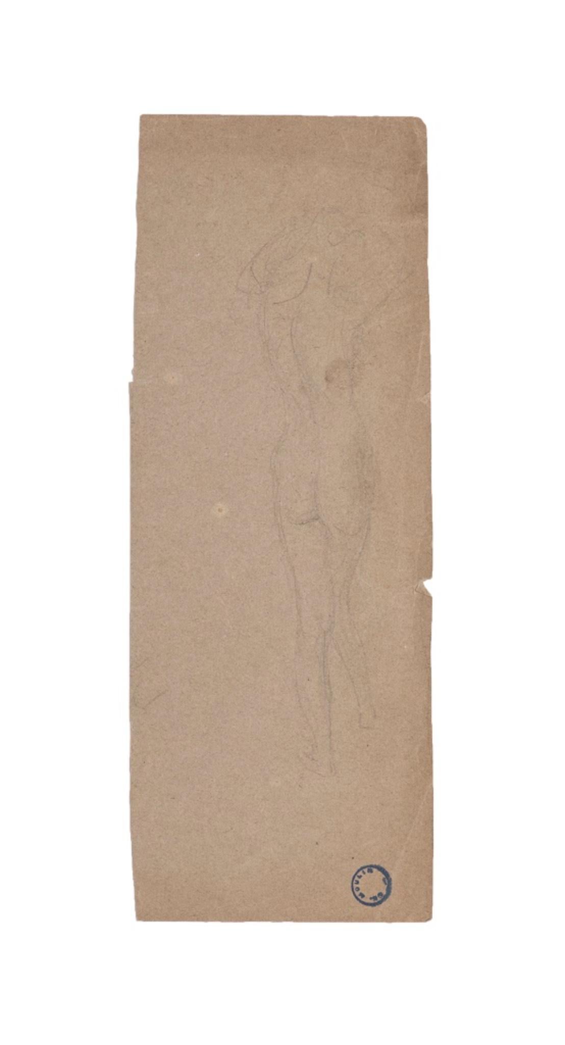 Nude of Woman - Original Pencil by Charles Lucien Moulin - Early 20th Century