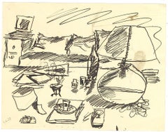 La chambre à coucher - Drawing au stylo de Leo Longanesi - 1937